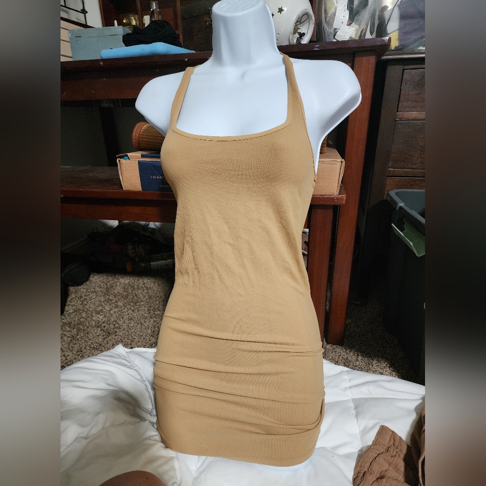Free People Tan Halter Ruched Bodycon Dress